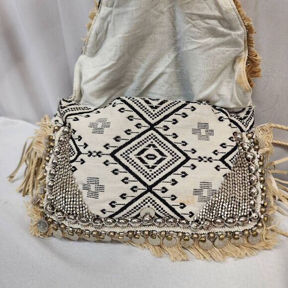 SHASHI Alexa Clutch Multi Beaded Fringe Charm Boho Crossbody Bag - Picture 5 of 12